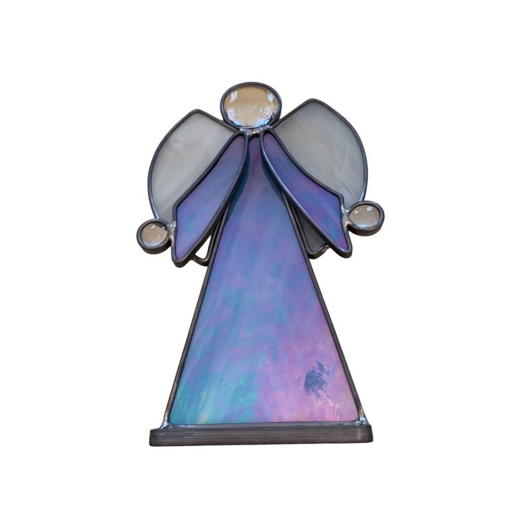 Custom Stained Glass Angel Blue Lavender Tabletop Freestanding 8"h x 4 3/4"w